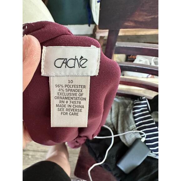 Cache Women's Burgundy Sequin Bead Embellished Bodycon Evening Dress Size 10 - Picture 8 of 9